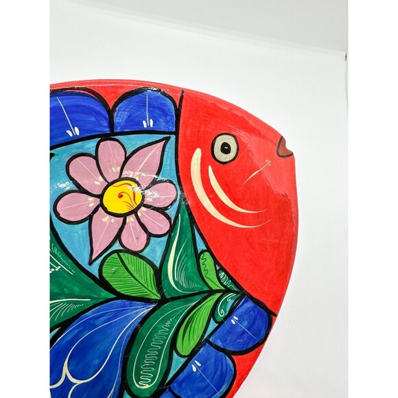 Vintage Handmade Talavera Terracotta Fish Serving Platter Plate Hand Painted - Picture 5 of 9